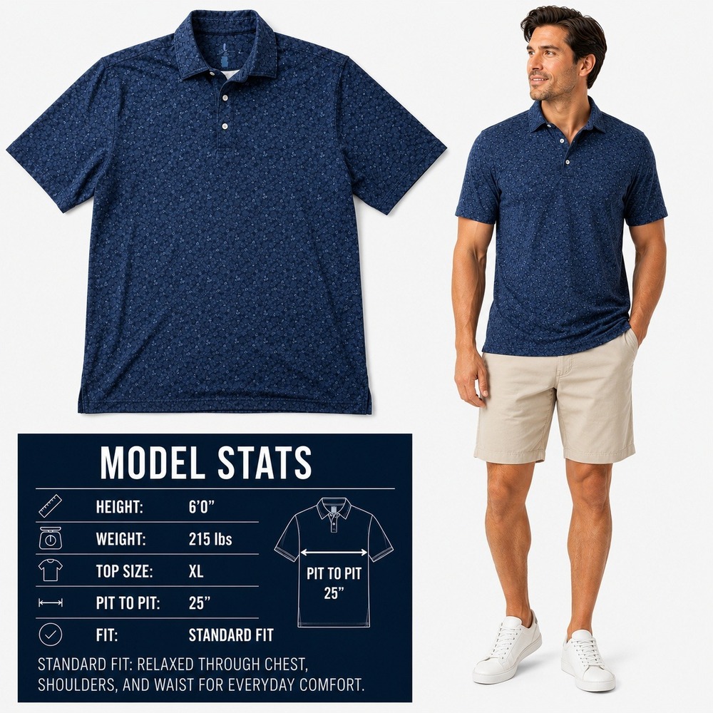 Hickey Freeman Mens XL‎ Navy Blue Floral Clover Print Short Sleeve Polo Shirt